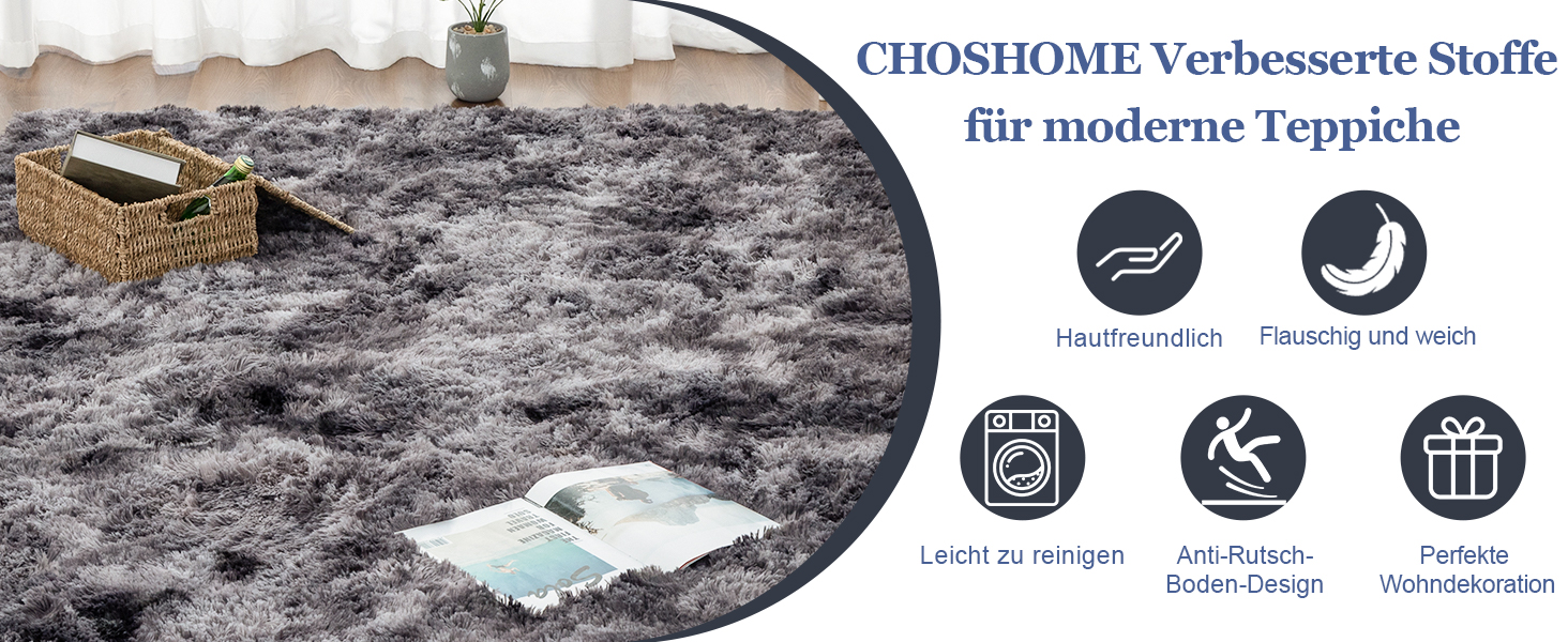 CHOSHOME: М'який килим для спальні/вітальні, сучасний, високий ворс, антиковзаюча підкладка, для дитячої кімнати, шэггі, 90x150 см, 200x290 см (темно-сірий)