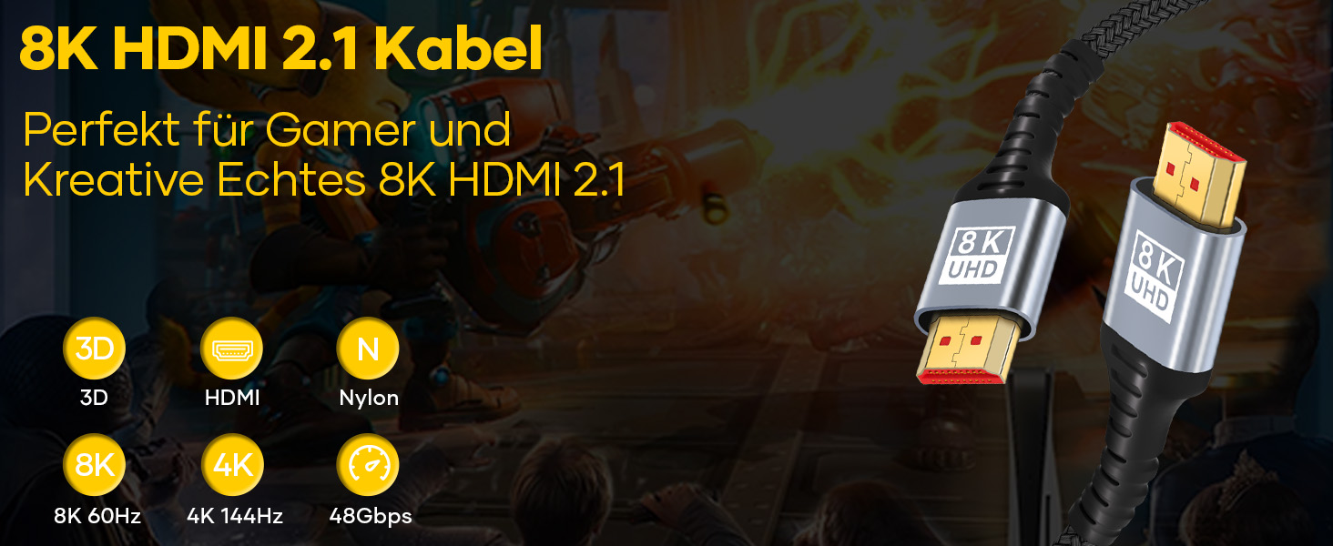 HDMI 2.1 кабель 3 метри: 8K, 48Gbps, Ultra Highspeed, HDR10, eARC, 3D, HDCP 2.2/2.3, сумісний з PS5/PS4, X-Box, HDTV, Blu-ray, монітор, ноутбук