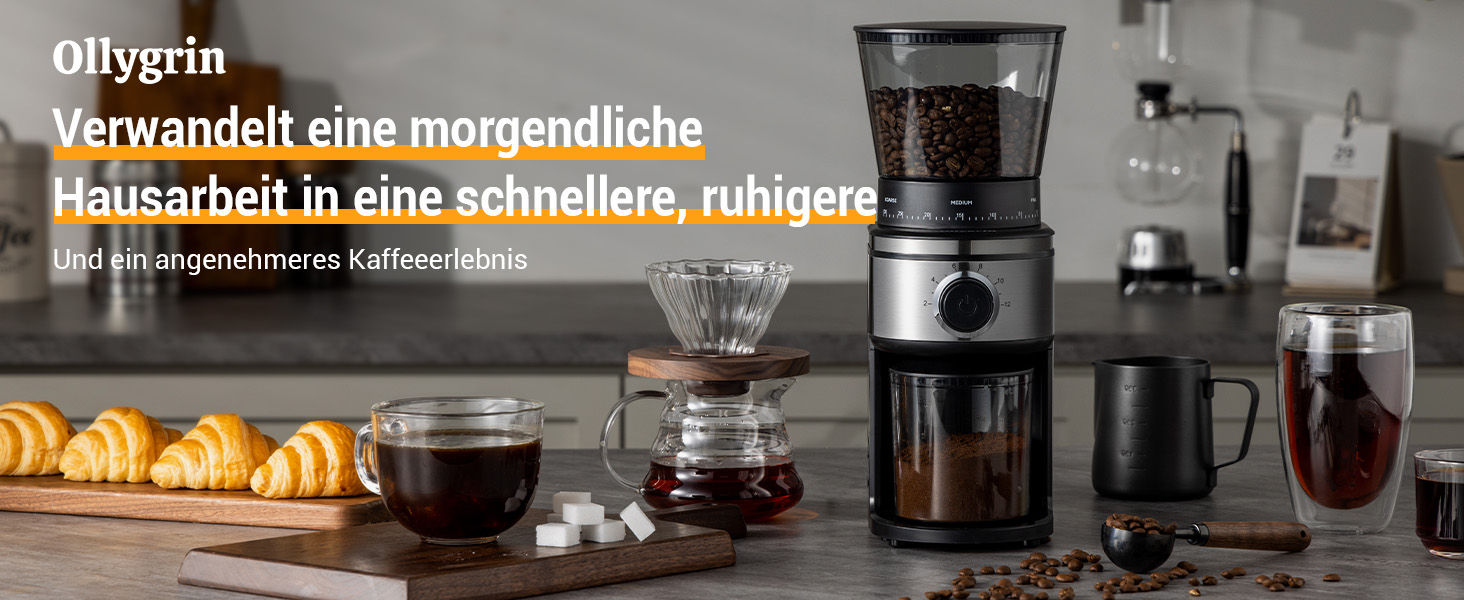 Електрична кавомолка Ollygrin Bg702s-pg: 30 ступенів помолу, для еспресо, drip, pour over, cold brew, French press, 2-12 чашок, 220V, нержавіюча сталь