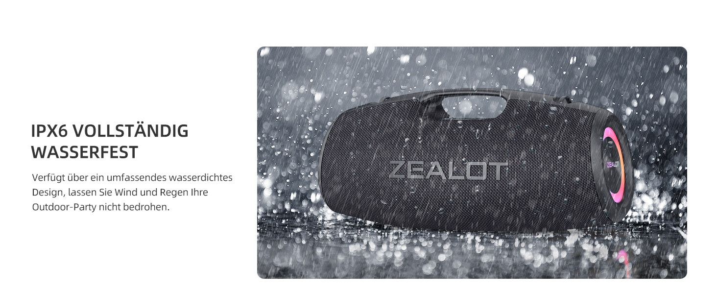 ZEALOT Bluetooth колонка 120W: Водонепроникна портативна колонка з басами, підсвіткою для пляжу, кемпінгу, подарунок