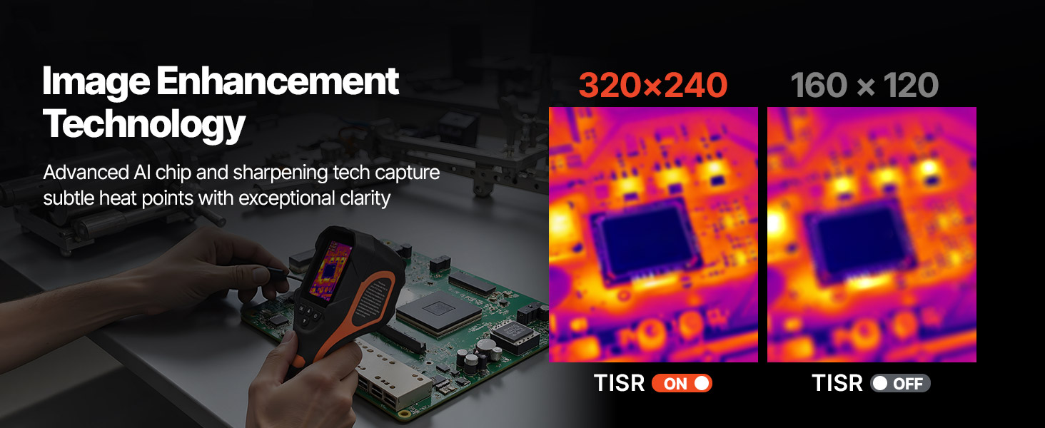 Тепловізор VEVOR з роздільною здатністю 320x240, термокамера з візуальною камерою 2MP, -20°C до 550°C, 4 режими та 6 колірних палітр