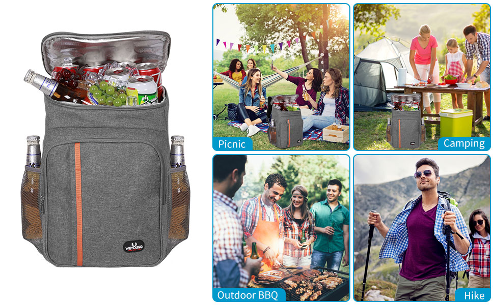 Рюкзак-холодильник HEQUN 23L: Ізольований рюкзак для пікніків, пляжу, подорожей та роботи. Сірий колір.
