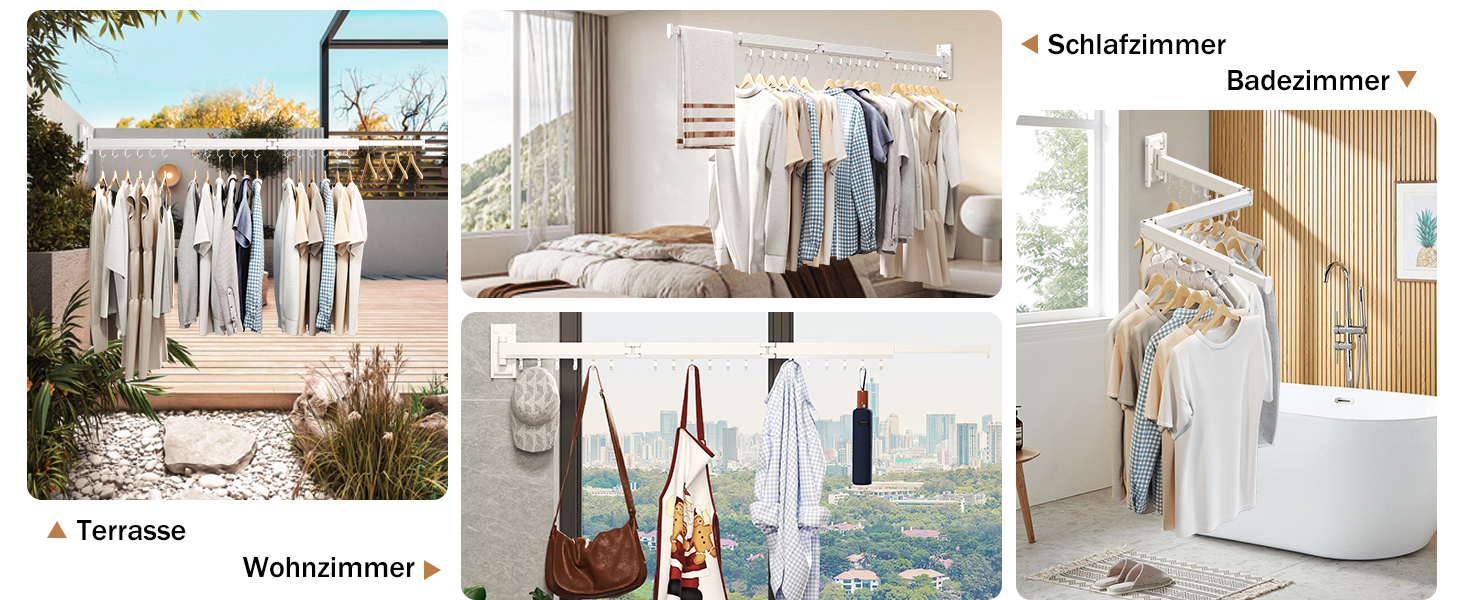 Настінна сушилка для білизни розкладна та складна, з алюмінію, 100 кг, білі гачки