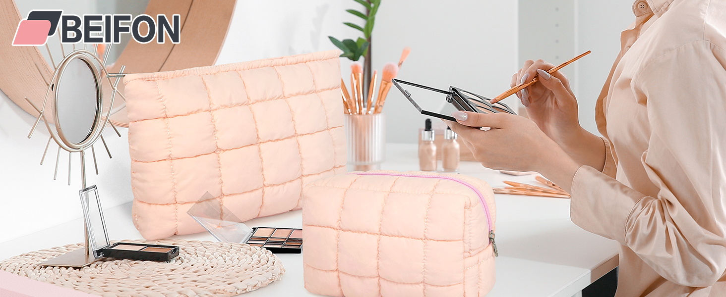 Набір косметичок для жінок: 3 шт. для макіяжу, подорожей та повсякденного використання (рожевий)