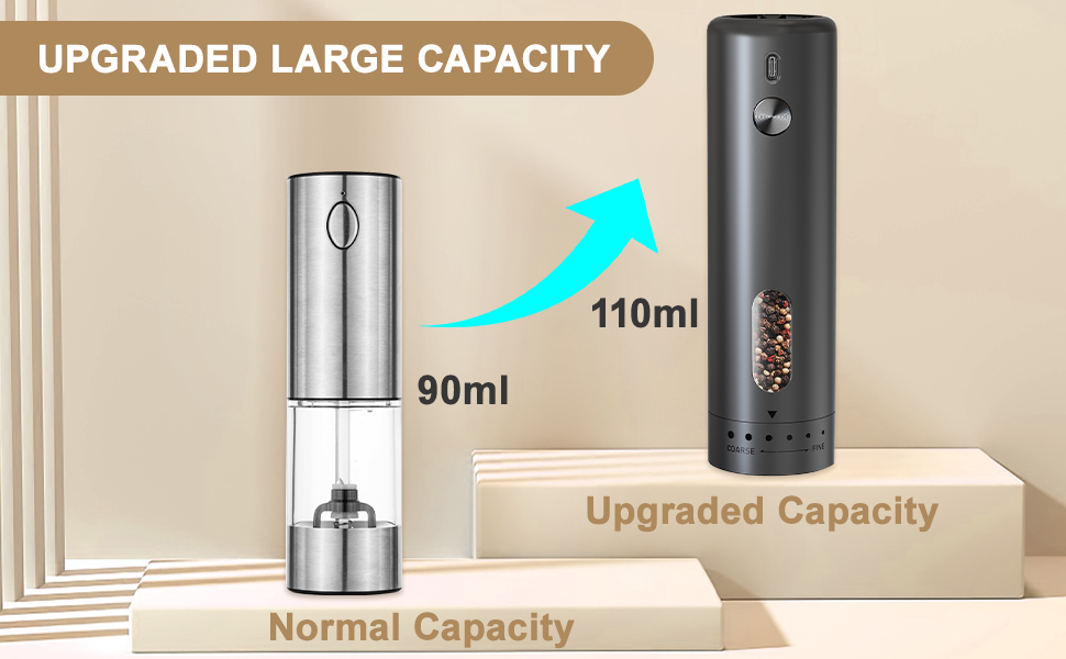 Електричний набір для солі та перцю з зарядною станцією, об'єм 110 мл, перезаряджувана солянка з 5 рівнями, керамічна млинка з щіткою (1 шт. чорний)