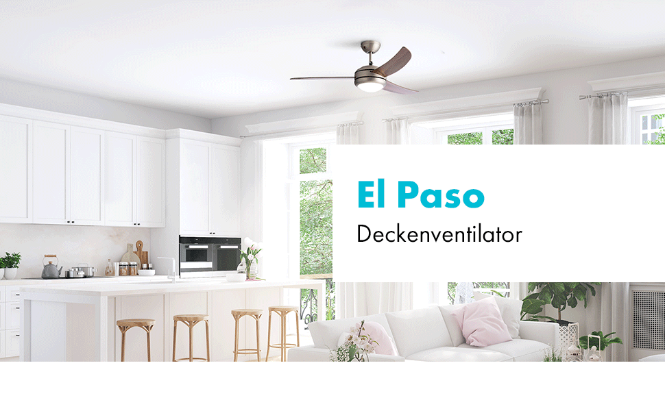 Стеляний вентилятор Klarstein El Paso 2-в-1: вентилятор та світильник, діаметр 52' (132 см), 3 лопаті, продуктивність 10.344 м³/год, 3 швидкості, дизайн темного дуба (Nussbaum)