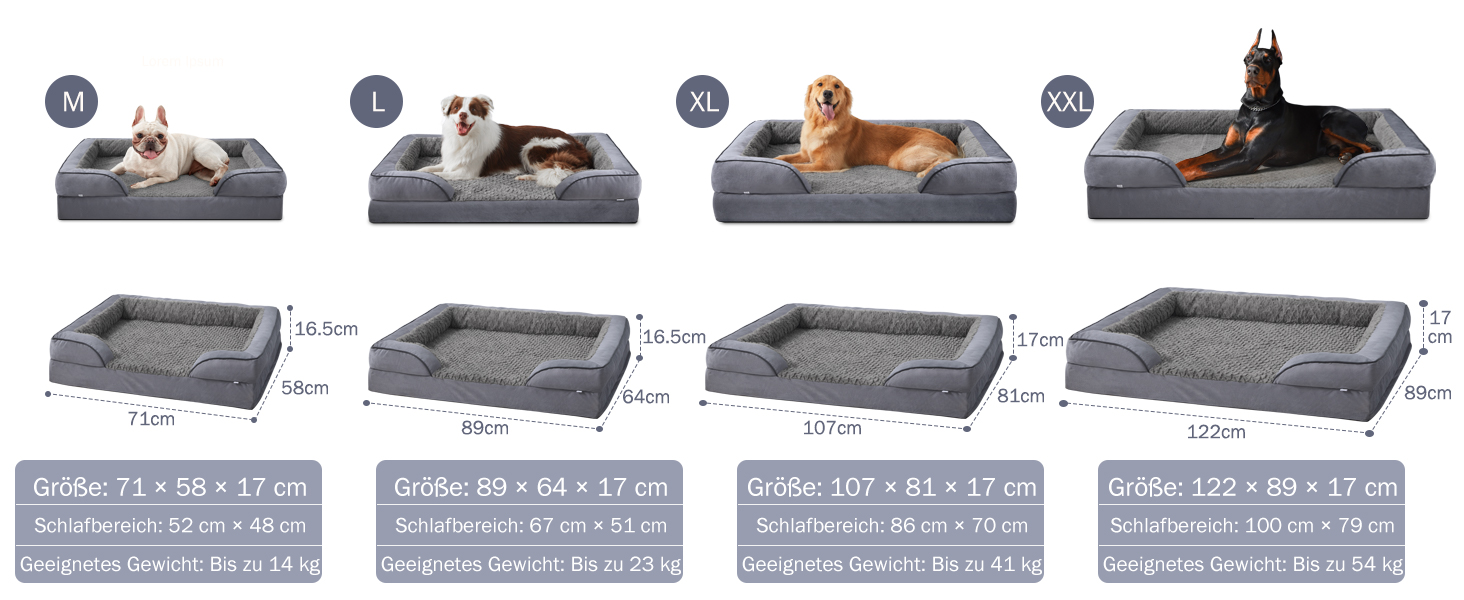 Ортопедичне ліжко для собак JOEJOY, середній розмір, піна з пам'яті, знімний та пральний чохол, 89x64x17 см, сіре, для собак L-L 89 x 64 x 16 см