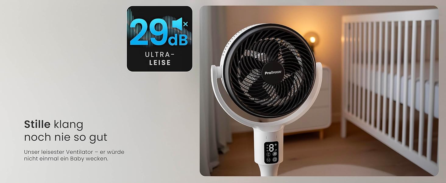 Standventilлятор Pro Breeze AirFlo 109 см з пульт. керування та LED-дисплеєм – 2 режими, гойдання, 29 дБ, регулювання висоти, енергоефективний для спальні, офісу та дому.
