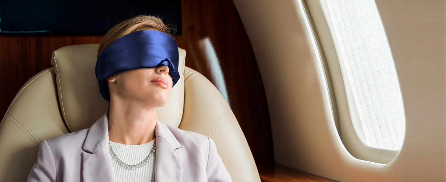 Маска для сну LitBear з 100% шовку, для жінок та чоловіків, з регульованою стрічкою, блакитний колір