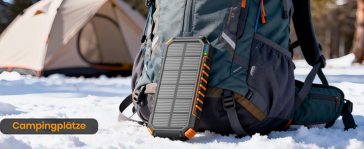 Power Bank Fandealo 27000mAh з сонячною панеллю – 22,5W, PD, QC 3.0, USB-C, 2 кабелі, 2 ліхтарики, для смартфонів, планшетів, кемпінгу