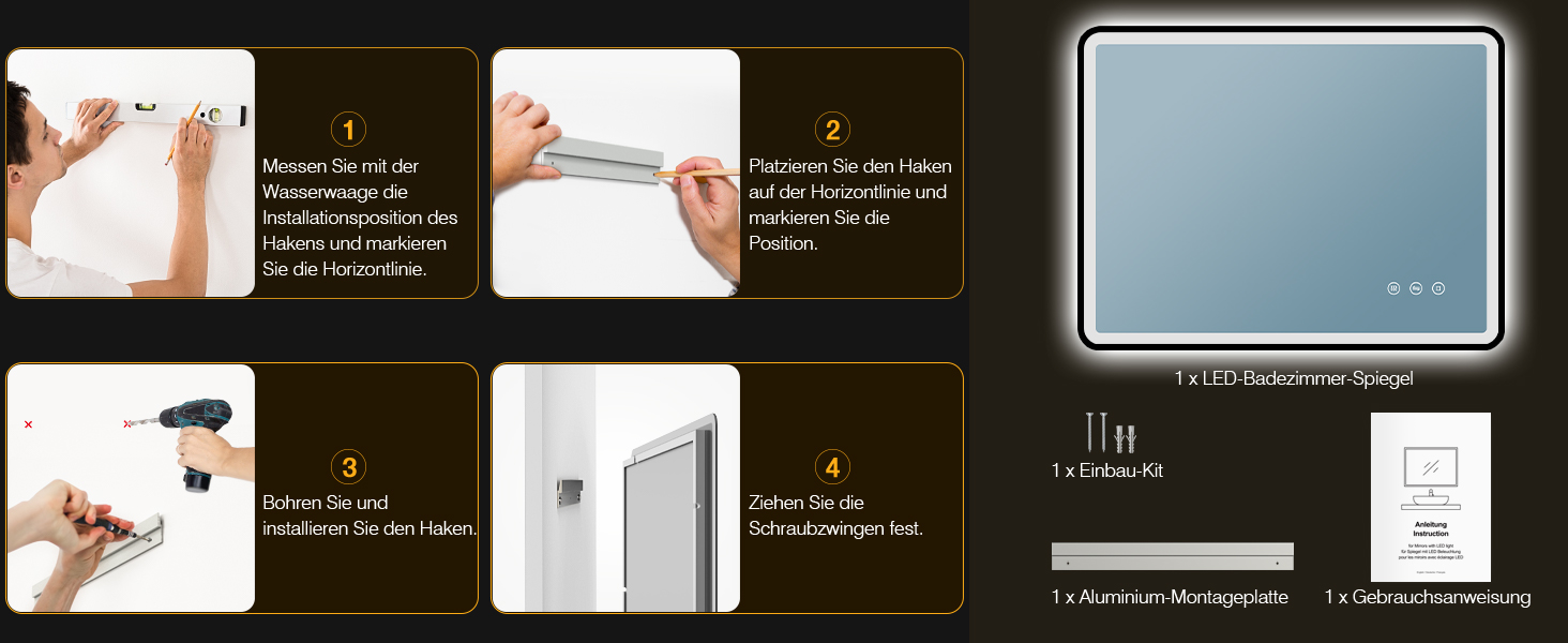 Дзеркало для ванної кімнати з підсвічуванням 80x60 см, 3 кольори, регульована яскравість, антизапар, 3x збільшення, розетка для гоління, IP44, для горизонтального/вертикального монтажу