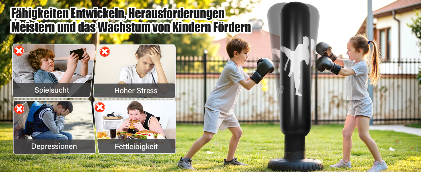 Надувний боксерський мішок для дітей 160см з насосом, 3-12 років, для MMA, карате, таеквондо