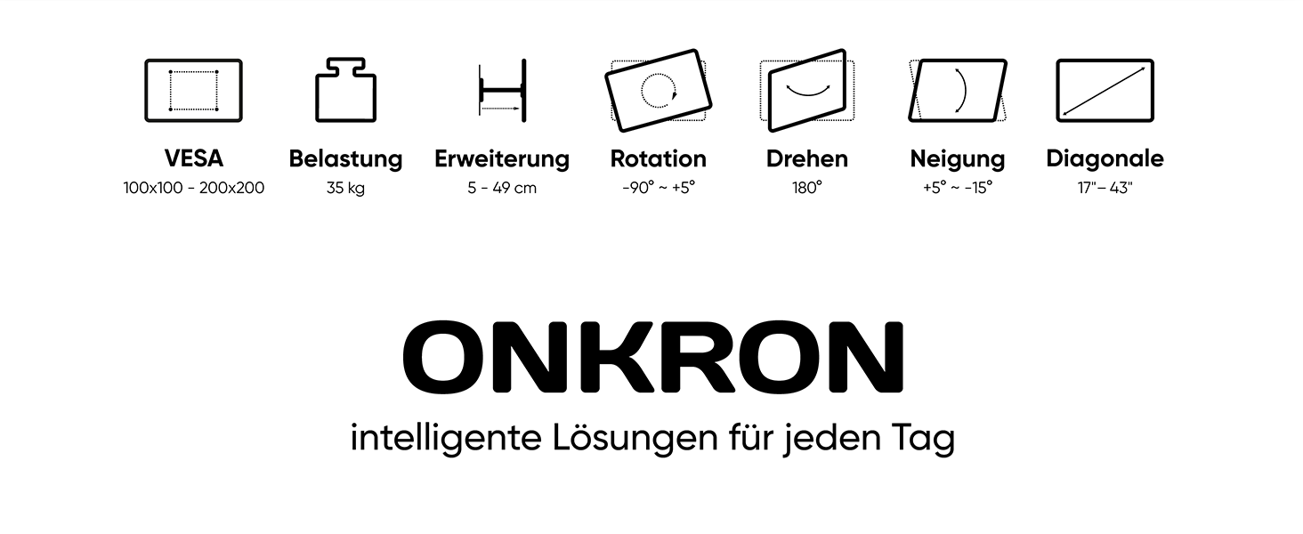 Настінний кріплення для телевізора ONKRON M4SR-B (17-43 дюйми, до 35 кг, VESA 200x200, чорний)