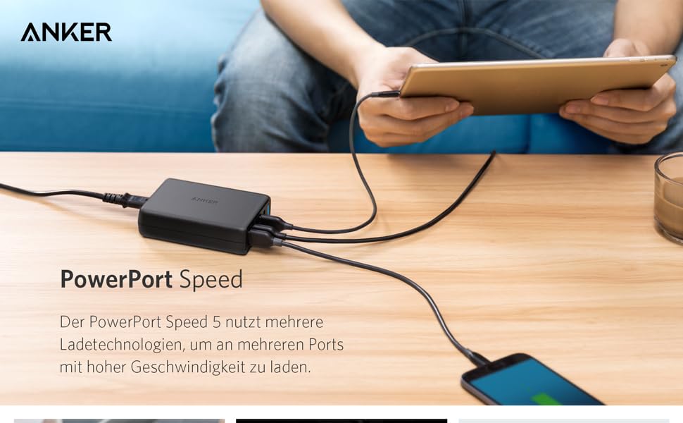 Зарядний пристрій Anker PowerPort Speed 5 63W 5 портів USB з Quick Charge 3.0 та Power IQ для Samsung, iPhone, iPad