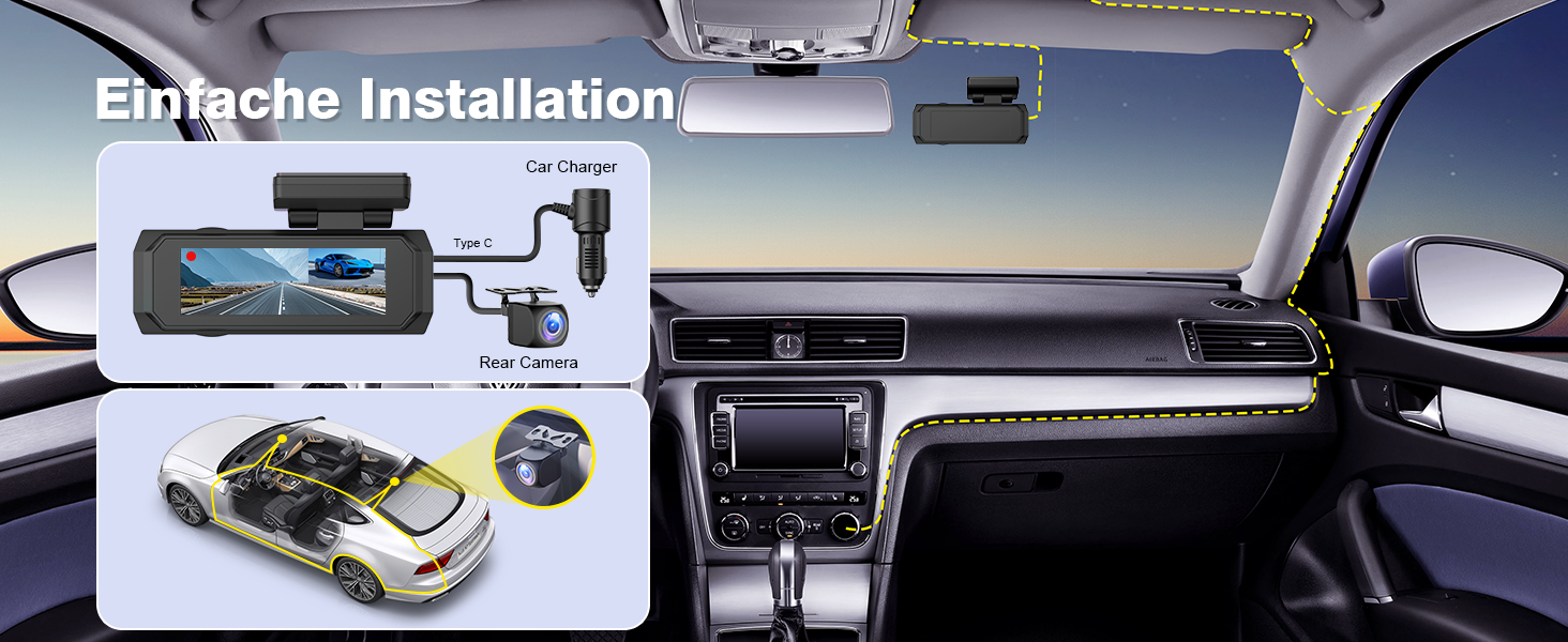 Відеореєстратор Chortau 4K+1080P з WiFi, 64GB, паркувальний режим, Super Night Vision, WDR, 170° та G-Sensor, чорний