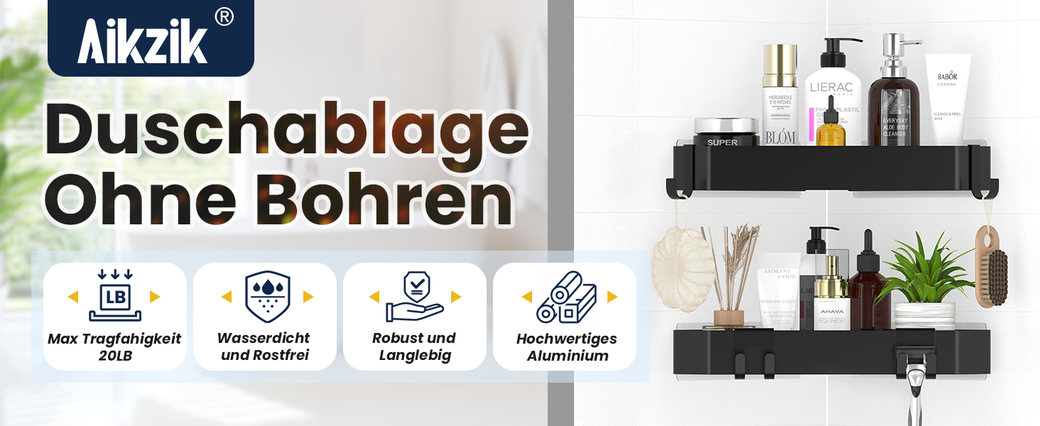 Поличка для душу без свердління, кутова, з металу, 2 шт. Двоярусний кутовий органайзер для душу з 4 гачками, чорний набір