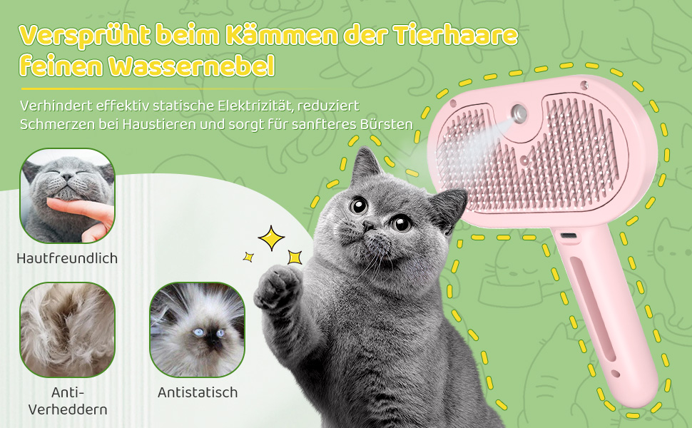 Щітка для котів з парою, щітка для собак з парою, щітка для котів та собак, щітка для котячого волосся, гребінець для котів з довгим волоссям, щітка для тварин, білий (рожевий)
