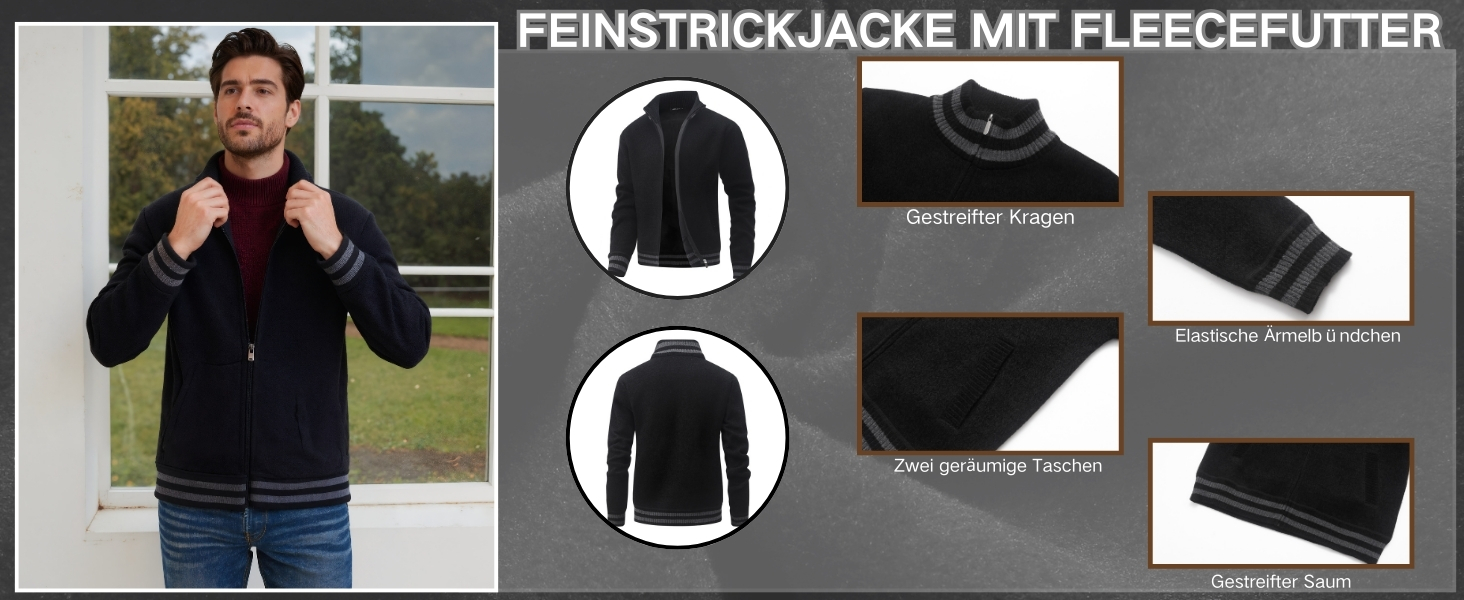 Чоловіча в'язана жилетка з кишенями, стійким коміром, флісовою підкладкою, кардиган, повсякденний зимовий одяг, в'язана куртка з блискавкою, теплий зимовий верхній одяг, чорний, L