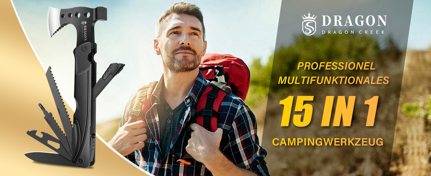 Кемпінговий топірець-мультитул 15 в 1 з алюмінієвою ручкою, молотком, пилкою та ножем для виживання та активного відпочинку – подарунок для чоловіків