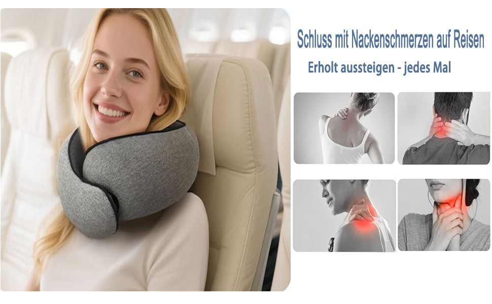 Подушка для шиї з регульованою капюшоном та 360° підтримкою шиї | Ергономічна подушка з піною з пам'яті для подорожей (літак, авто) | З чохлом та берушами | Дихаюча та пральна (темно-сіра)