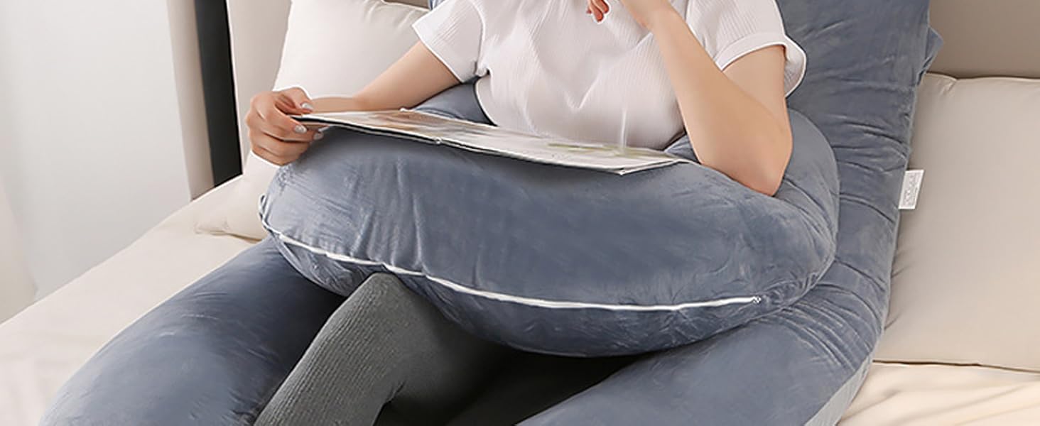Подушка для вагітних Caliyo 2 шт. U-подібної форми, для сну на боці, з чохлом, велика подушка для годування, подушка для вагітних та комфортна подушка для дорослих (сірий, кристалевий велюр)