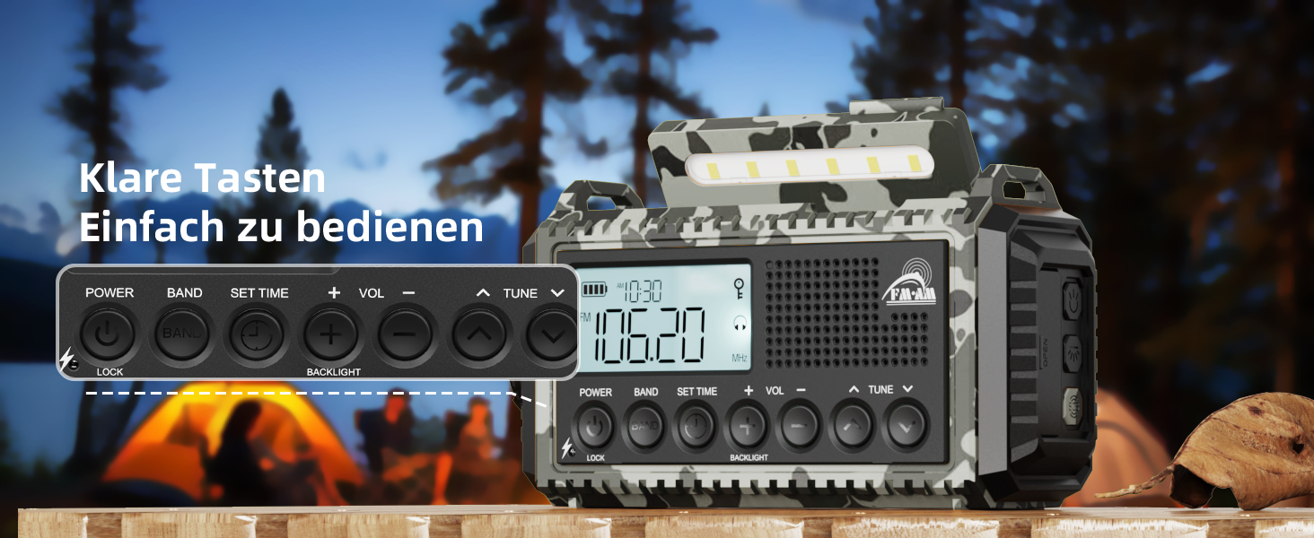 Радіо Roxicosly з ручним приводом, аварійне радіо з Power Bank, AM/FM/SW радіо, радіо з ручним приводом та 5 функціями, світовий приймач, ліхтарик та зарядний пристрій, для відпочинку на природі, кемпінгу та походів (Сірий камуфляж, 12000mAh)