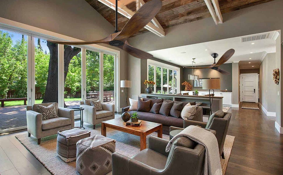 Дерев'яний стельовий вентилятор 152 см з дистанційним керуванням, 60 дюймів, 3 лопаті, DC-двигун, для дому та вулиці, таймер, коричневий