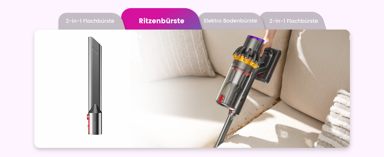 Бездротовий акумуляторний пилосос 45000 Па/580 Вт/70 хв, легкий, 6-в-1, з LED дисплеєм, станцією зарядки та насадкою проти спутання шерсті, для твердих поверхонь, килимів та шерсті тварин