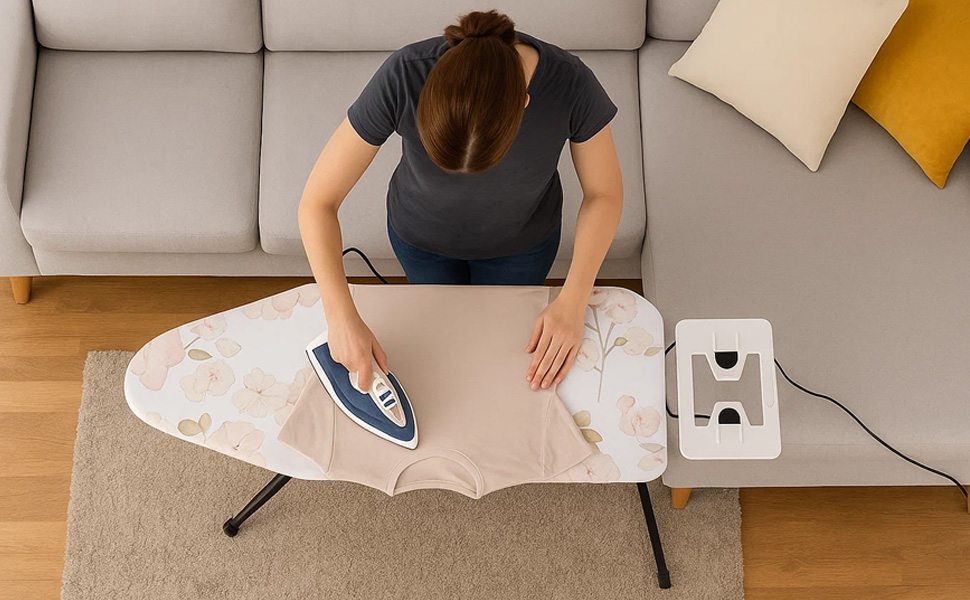 Прасувальна дошка AllRight 108.5/75 x 31 см, 7-позиційний регульований з металевою сіткою, з антиковзними ніжками, для парогенераторів, зелена (квітковий принт)