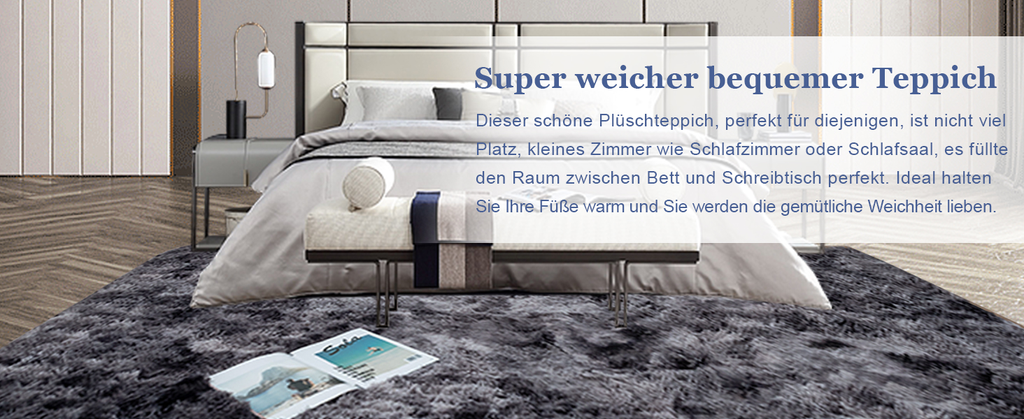 CHOSHOME: М'який килим для спальні/вітальні, сучасний, високий ворс, антиковзаюча підкладка, для дитячої кімнати, шэггі, 90x150 см, 200x290 см (темно-сірий)