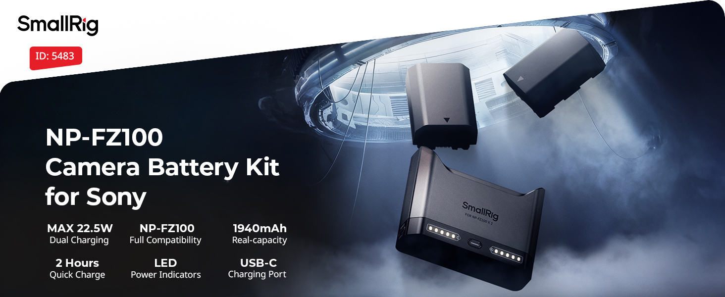 Акумуляторний набір SMALLRIG NP-FZ100 для Sony (2x 1940mAh) + Зарядний пристрій 22.5W для Sony Alpha A7III, A7IV, A6700, FX3, FX30