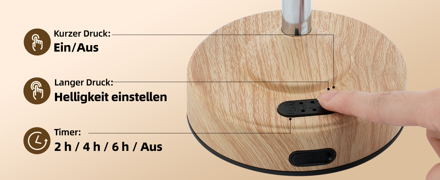 Нічна лампа EZVALO з сенсорним димером, LED акумуляторна настільна лампа 4000mAh, USB-C, тепле світло 2700K для спальні та вітальні (дерев'яний колір)