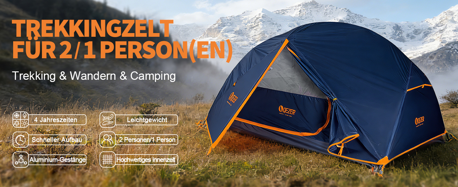 Намет кемпінговий купольний 1-2 особи Campingzelt водонепроникний, вітростійкий, для походів, кемпінгу та активного відпочинку (Синій)