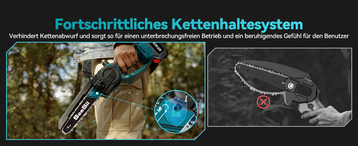 Акумуляторна міні-пила SEESII 8000mAh, 6 дюймів, з автоматичною змащенням та запасним ланцюгом. Ідеальна для стрижки гілок та різання деревини.