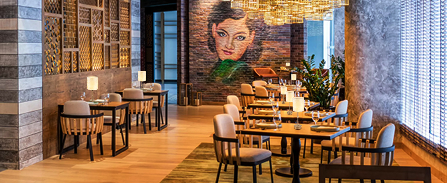 OCEST Настільна лампа на акумуляторі, сенсорне керування, регульована яскравість, для дому, кухні, тераси, їдальні (античне латунь-льон), плафон з шовку 41,5 см