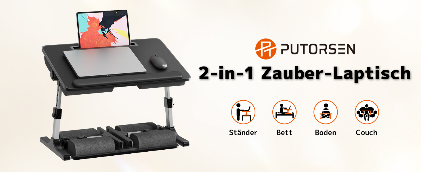 Стіл для ноутбука PUTORSEN - регульований за висотою та кутом нахилу, 58 x 37 см, чорний