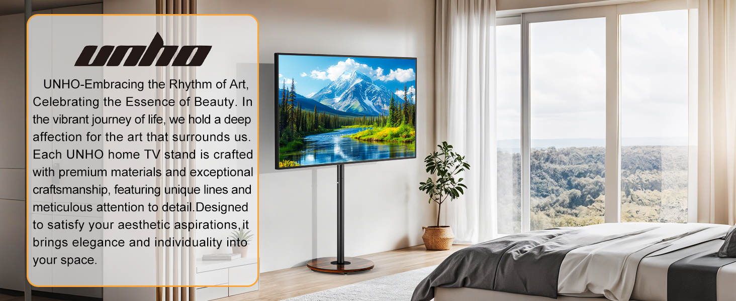 Підставка для телевізора Unho з регульованою висотою та коліщатками, для екранів 40-75 дюймів, VESA 600x400 мм, до 50 кг (Чорний)