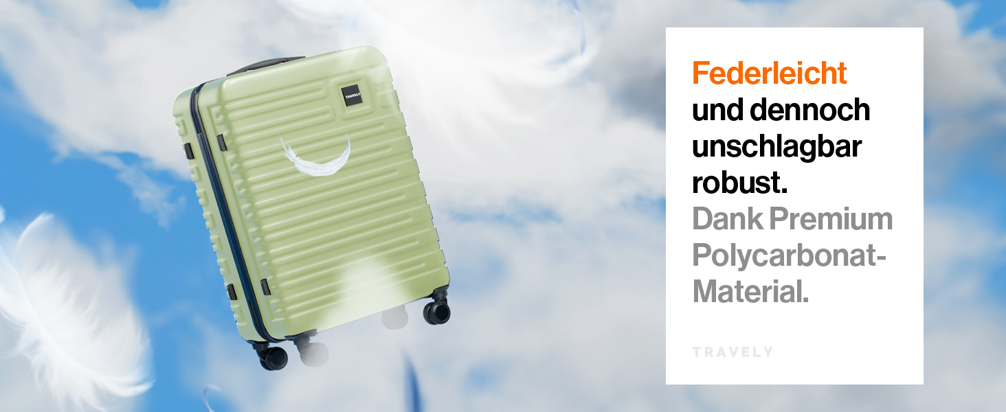 Чемодан Travely з полікарбонату, 67 см, 60 л - міцний валіза з TSA замком, зручні колеса, колір: туманно-зелений
