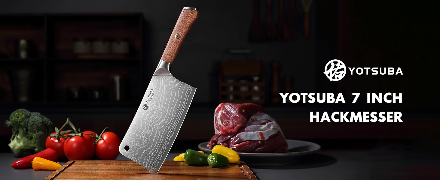 Кухонний ніж YOTSUBA Hackmesser 18 см: професійний кухонний тесак для м'яса та овочів з ергономічною ручкою Pakkawood