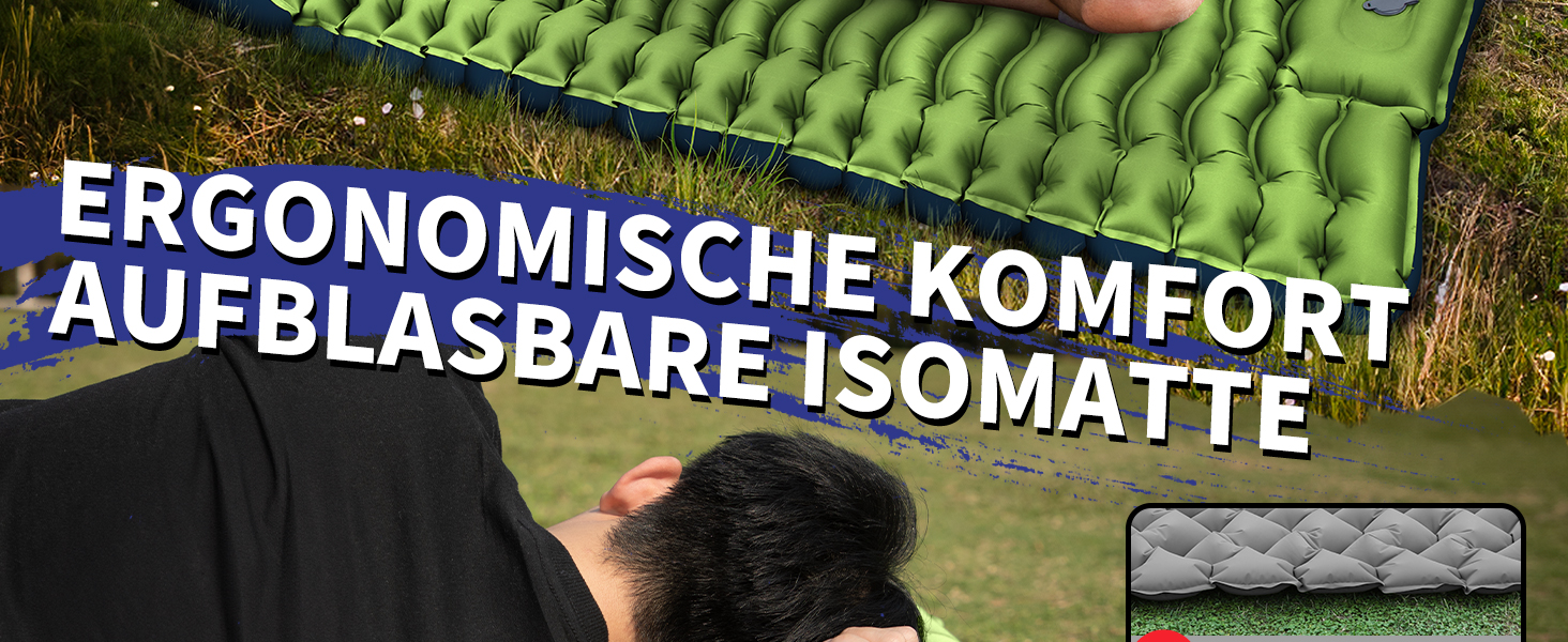 Надувний килимок для кемпінгу Isomatte з самонадуваванням, 10 см заввишки, з помпою та подушкою для відпочинку на природі, кемпінгу, походу, велосипедного туризму та відпочинку в наметі