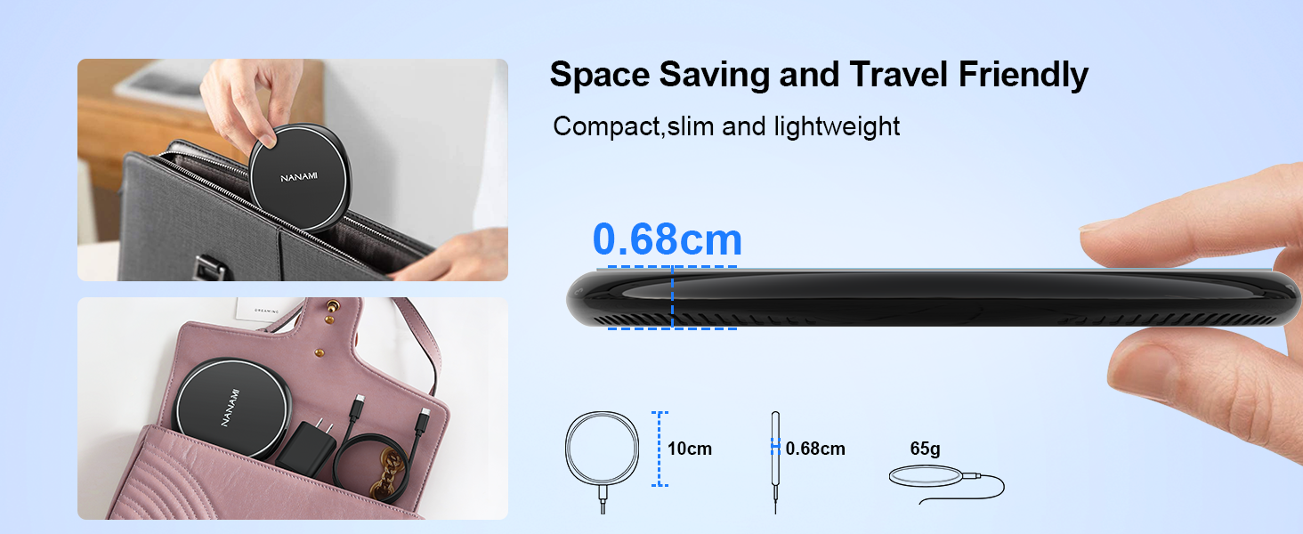 Бездротовий зарядний пристрій NANAMI 20W USB-C PD з адаптером, швидка бездротова зарядка 10W для Samsung Galaxy S25/S24/S23/S22/S21 Ultra Plus, 7.5W для iPhone 17/16/15/14/13/12/11 Pro та Airpods (Чорний)