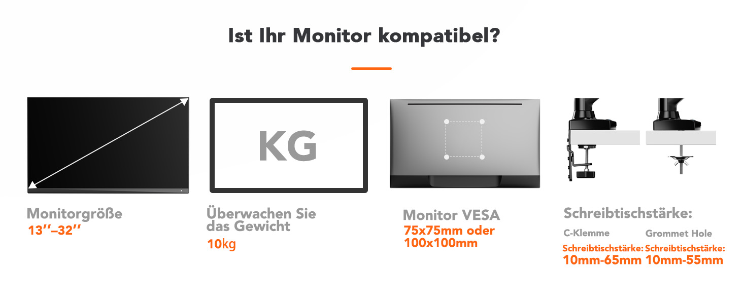 Кріплення для монітора ErGear 13-34 дюйми, до 10 кг, VESA 75/100, гнучка підставка для ігор