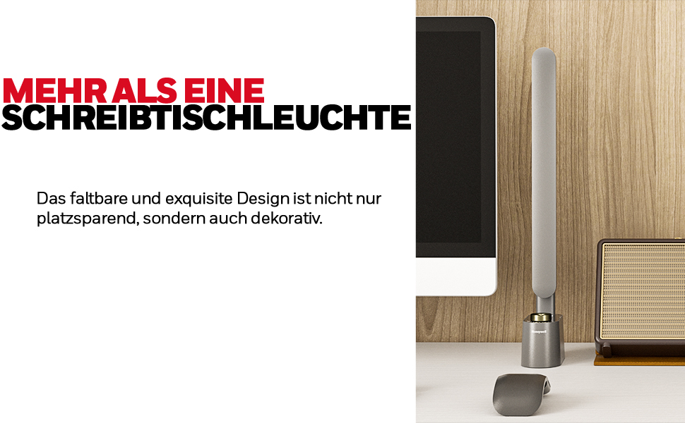 Лампа настільна Honeywell з USB-портом – регульована, для очей, для дому/офісу, складана, портативна, сіра, HWT-H01