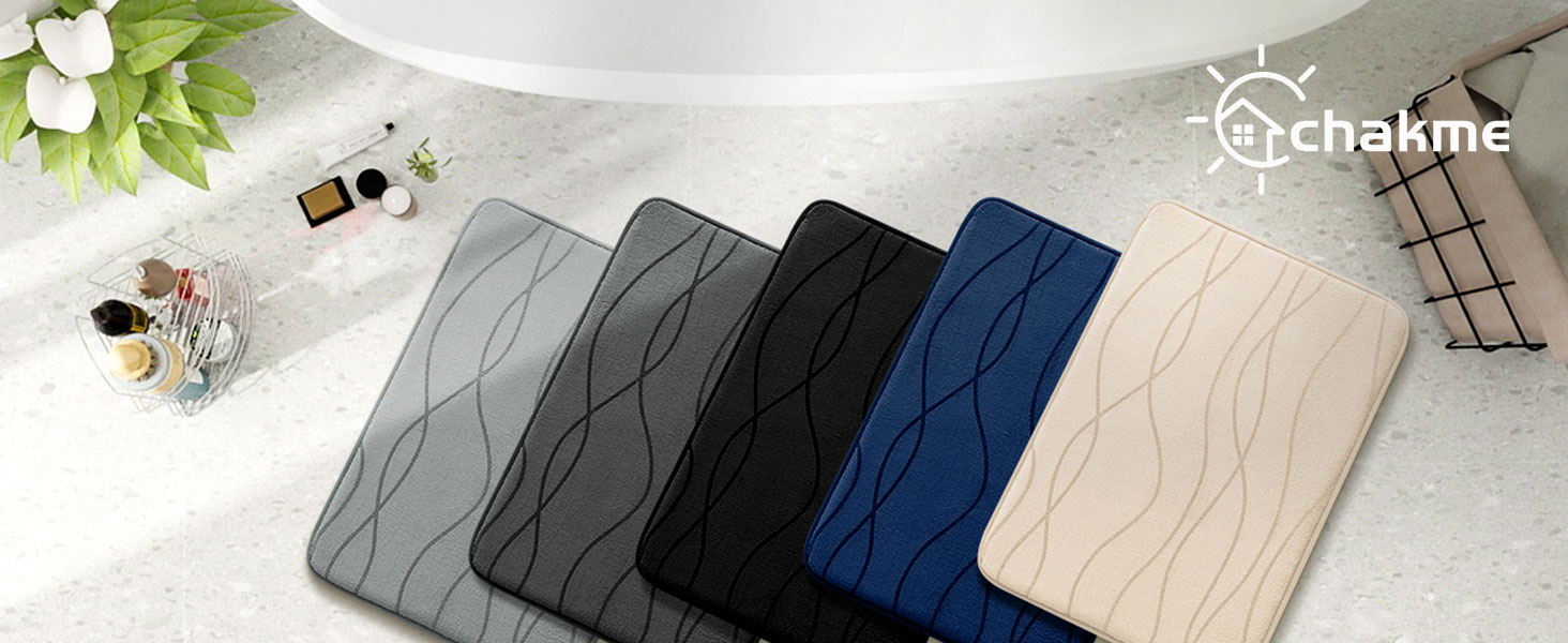 Килимок для ванної кімнати chakme з ефектом пам'яті (Memory Foam), протиковзкий та вбираючий підкладник під душ, 60x150 см, темно-синій