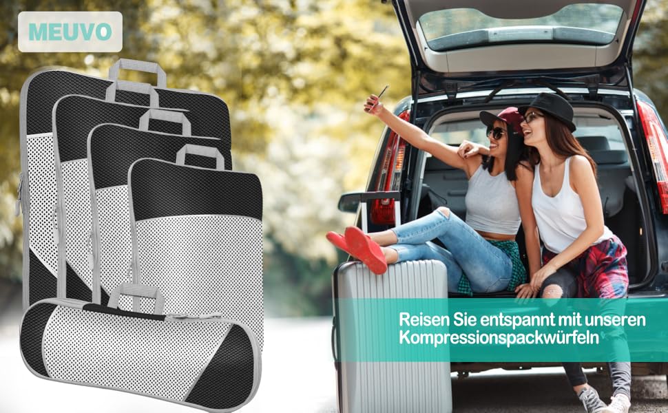 Набір кубиків-органайзерів для подорожей MEUVO - 5 шт., чорний. Компресійні сумки для валізи або рюкзака, водонепроникні