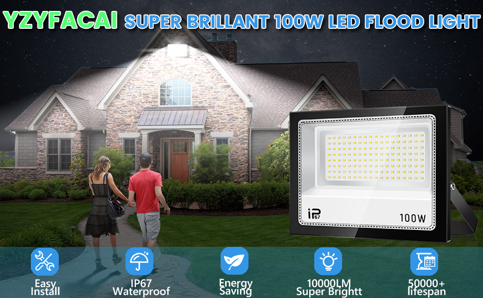 Світлодіодний прожектор YZYFACAI 300W, 30000 Лм, холодне біле світло 7000K, IP67, для вулиці, двору, гаража, саду