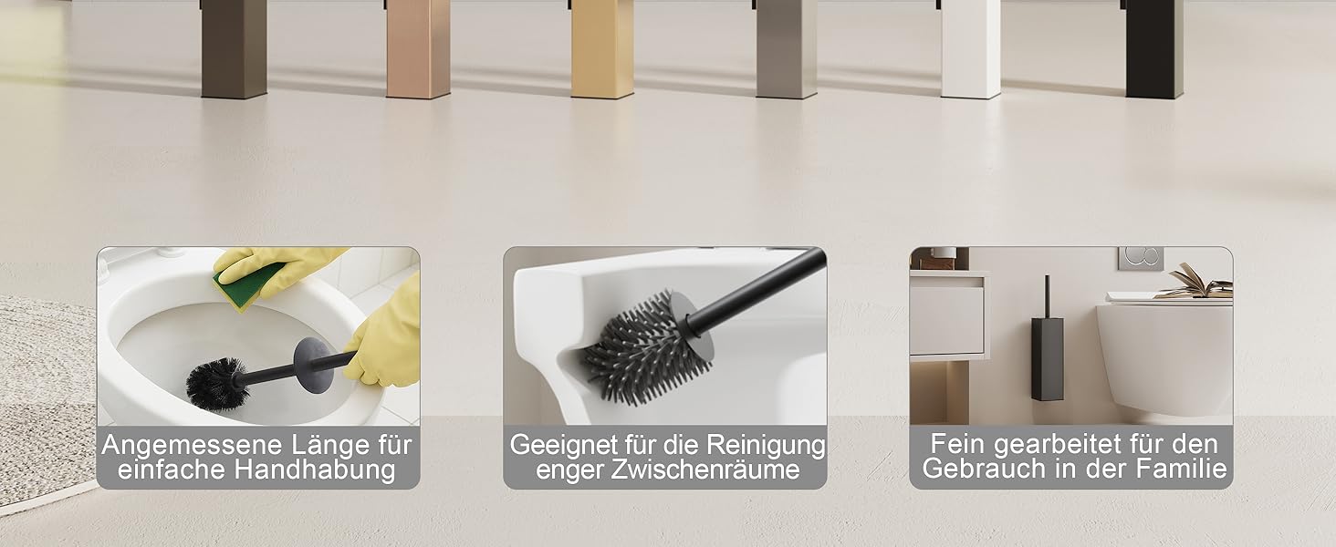 Настінна щітка для туалету BVL з кріпленням без свердління, набір з 2 насадки, силіконова щітка для унітазу, кутова, білий матовий колір