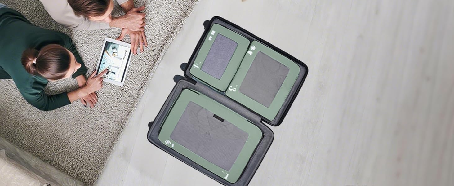 Набір органайзерів для валізи ECOHUB 7 шт., тревел-куби з блискавкою, з переробленого PET, зелений колір