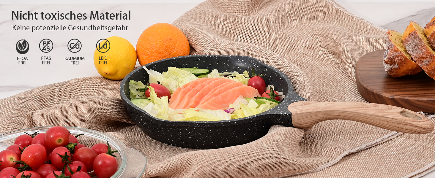 Набір сковорідок JEETEE 6 шт. з кришкою: 20см, 24см, 28см. Підходить для індукційних плит, з антипригарним покриттям, з кованого алюмінію, PFOA-free (сірий)