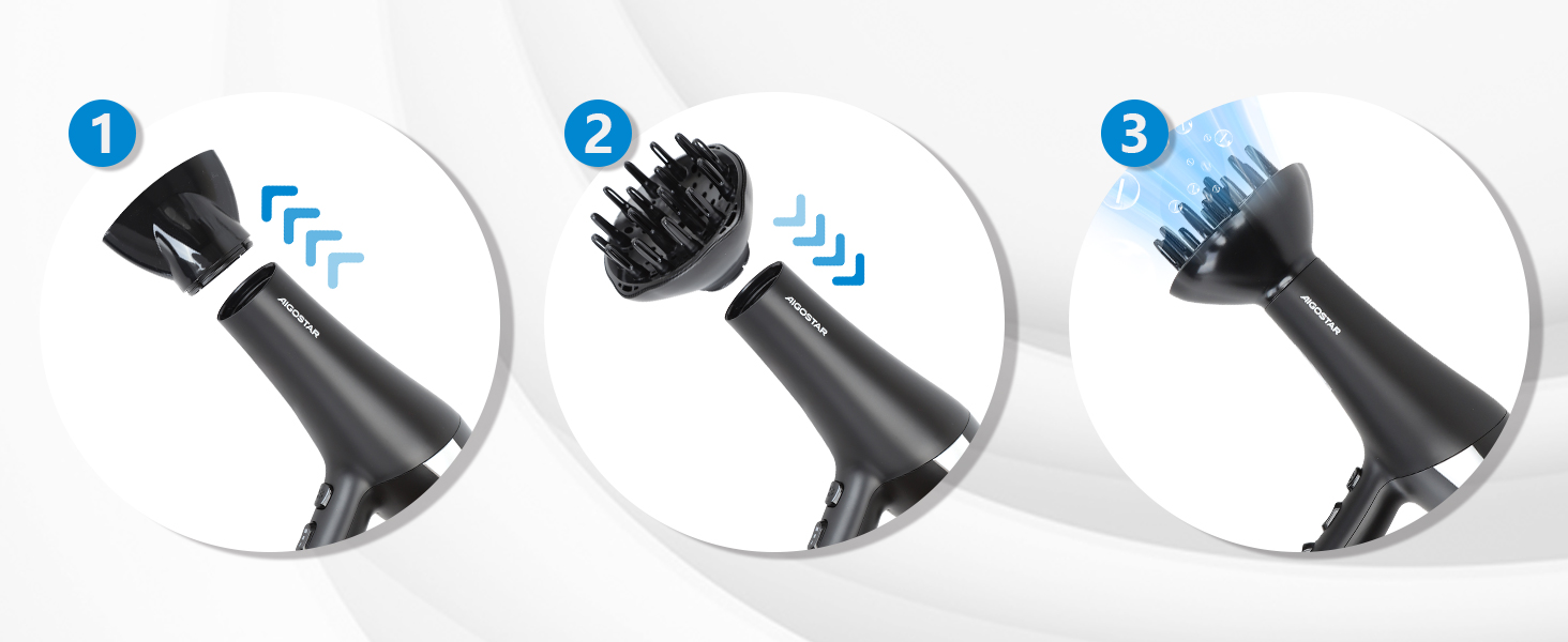 Фен Aigostar Monique 2400W з іонізацією, професійний, чорний, з насадкою-дифузором та аксесуарами